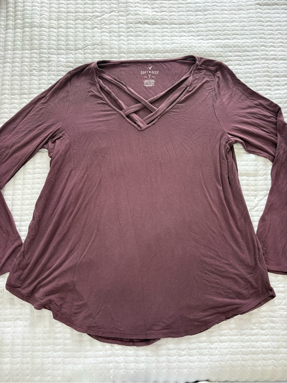 American Eagle Outfitters Mauve Crisscross V-Neck Long Sleeve Top